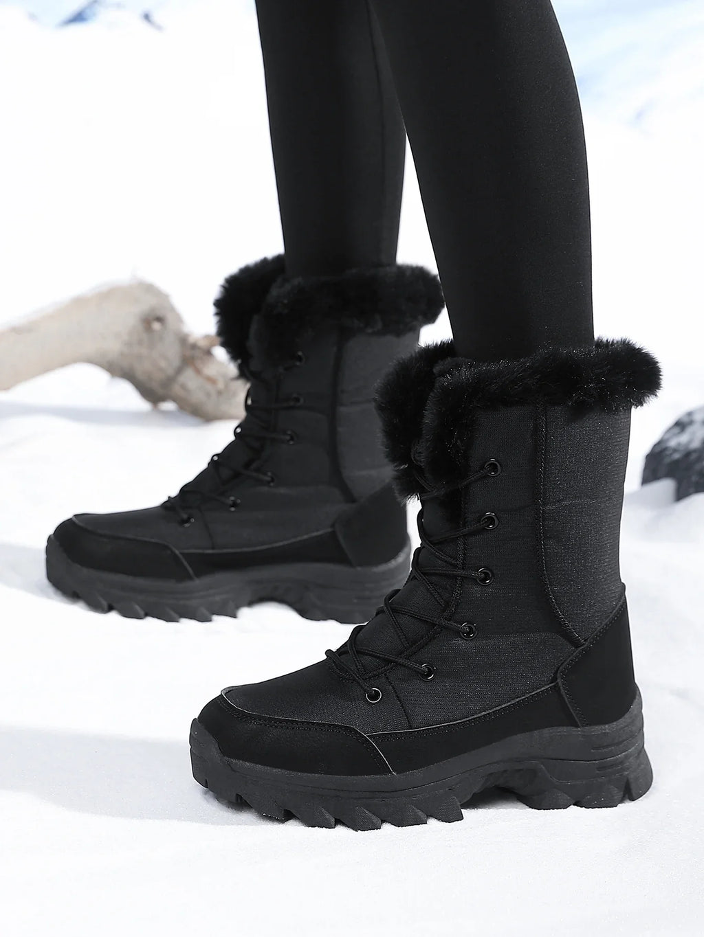 Winter Snow Boots for Women, Waterproof, Non-Slip, Warm, Northeast-Style Large Cotton Shoes, Ski Boots, Fleece-Lined, Thickened, Wear-Resistant, High-Top Cotton Boots
