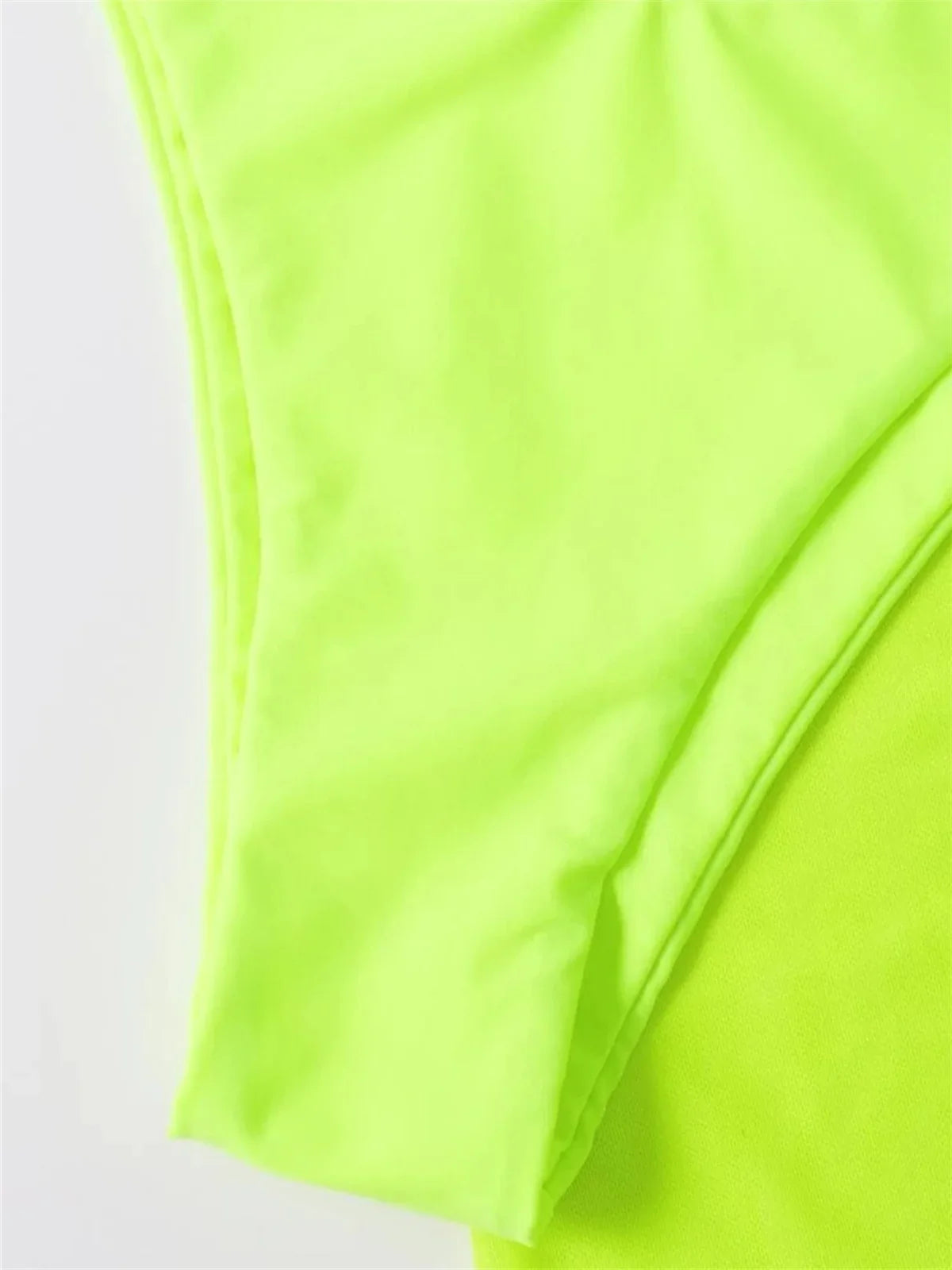 Sexy Neon Green Long Sleeve 4 Piece Bikinis Set Women Mesh Cover-ups Pleate Skirt Swimsuit See Through Bathing Suit Swimwear