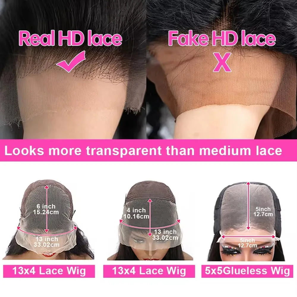 13x4 HD Transparent Lace Front Wigs For Women 34 Inch Body Wave Human Hair Wig 250% Density Pre Plucked Lace Frontal Wig