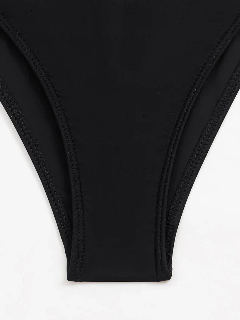 Sexy Black Knitted Patchwork One Piece Swimsuit 2026 Ruffles Push Up Underwire Slim Tummy Control Swimwear Beach Bathing Suits