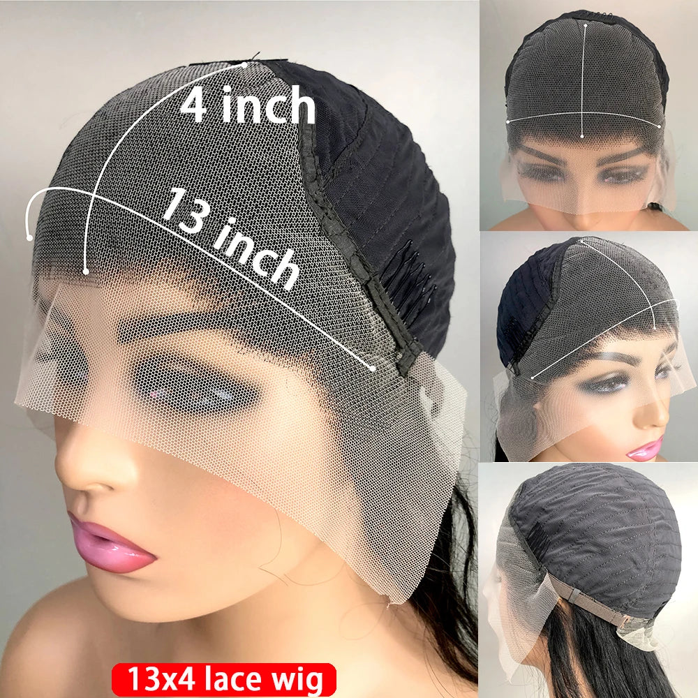 Deep Wave 44 Inch Curly 13x4 HD Transparent Lace Frontal Wigs Human Hair Front Wigs Pre Plucked With Natural Hairline For Women