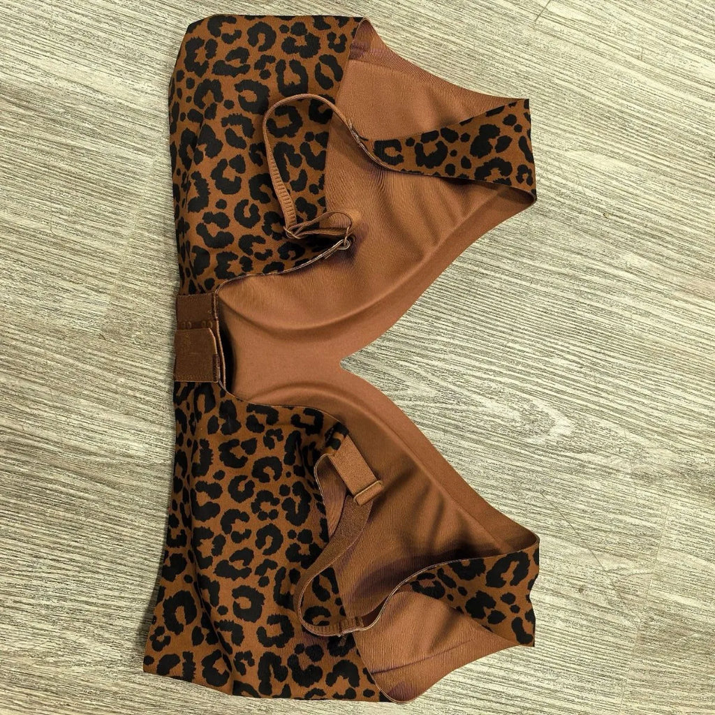 Women's Leopard Print Push-Up Seamless Bra Wire-Free Triangle Cup with Medium Mold Underwear Sexy and Comfortable Push-Up