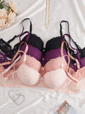 4PCS Plus Size Women's Bras Floral Lace Underwire Underwear Set Side Support Push Up Daily Comfort Full Cup Lingerie Set