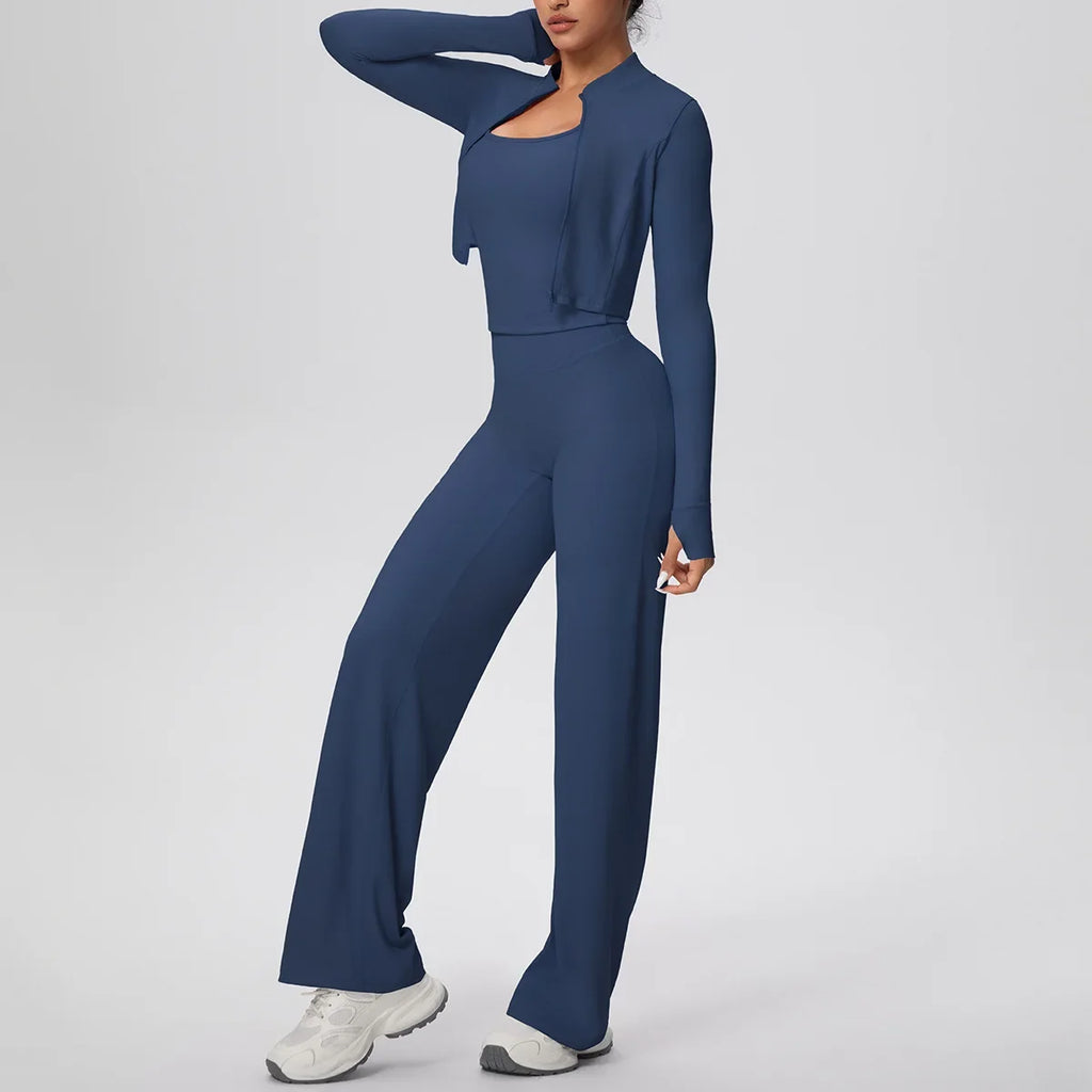 Yoga Set 3PCS Women Workout Sets Sportswear Gym Clothing Fitness zipper Long Sleeve High Waist Leggings Sports Suits Yoga Suit