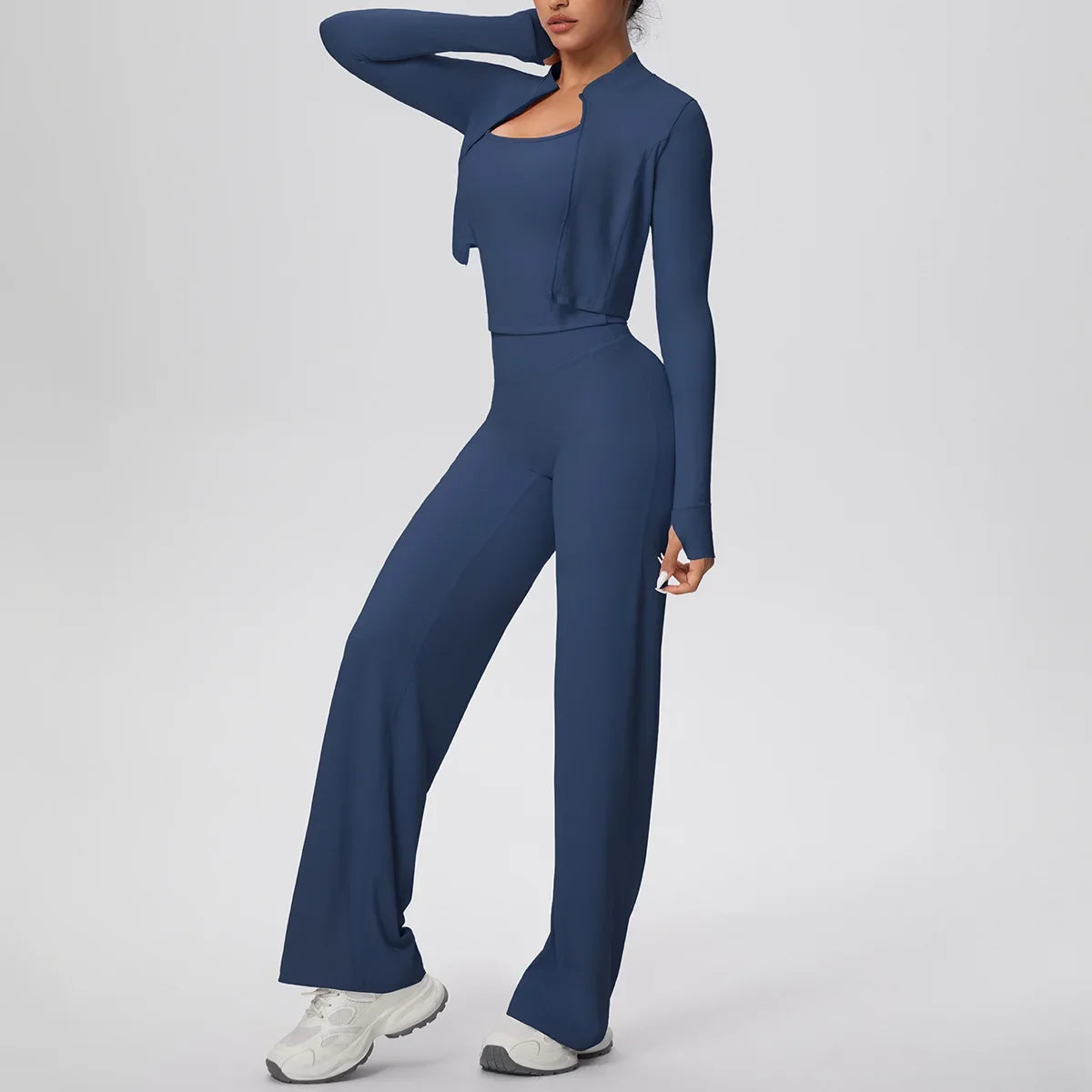 Yoga Set 3PCS Women Workout Sets Sportswear Gym Clothing Fitness zipper Long Sleeve High Waist Leggings Sports Suits Yoga Suit