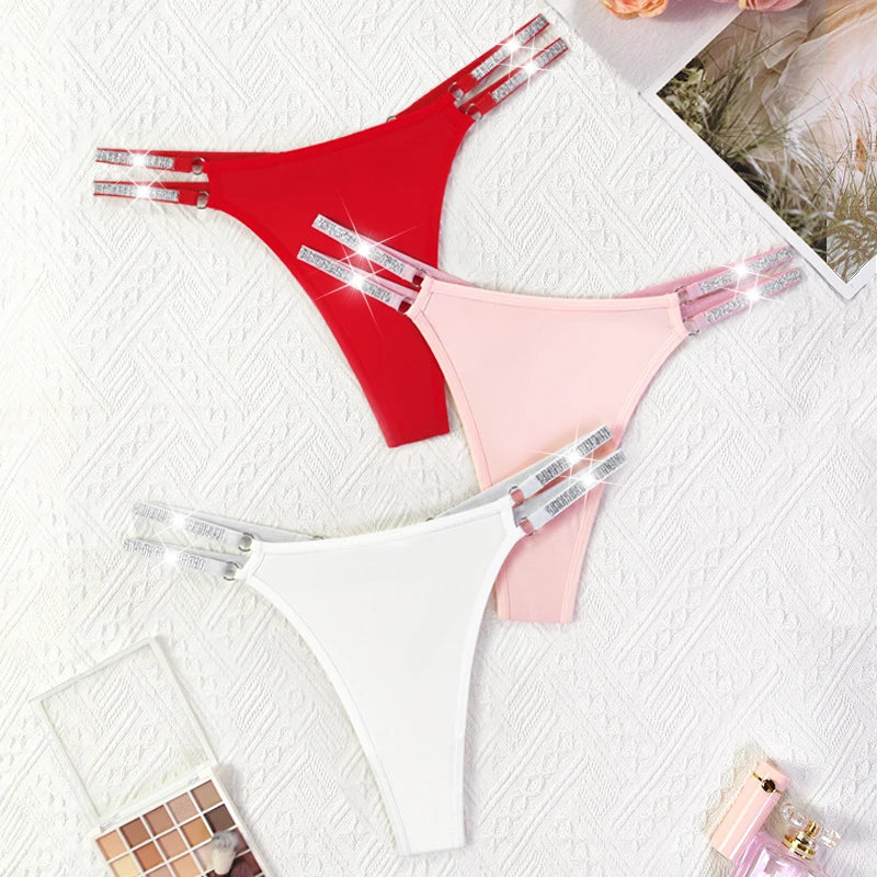 3pcs/Set Sexy Women Thongs New Fashion Intimate Lingerie Solid Comfortable Two Shiny Belts Ladies G-string Female Underwear