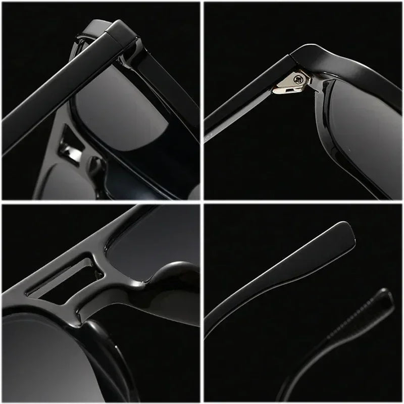 SO&EI Fashion Double Bridges Square Rivets Women Sunglasses Retro Men Gradient Shades UV400 Sun Glasses