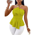 Womens Fashion Strapless Top Spring Summer Lime Green Twist Front Peplum Hem Valentine's Day Sexy Stylish Elegant Party Date Top