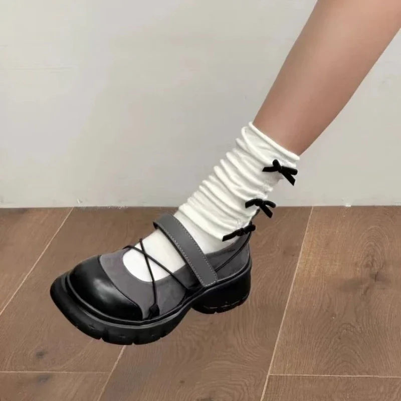 Women's Platform Mary Jane Loafers, Crisscross Strap Chunky Heel Casual Shoes, Sweet & Cool Style for Spring Daily Date & Party