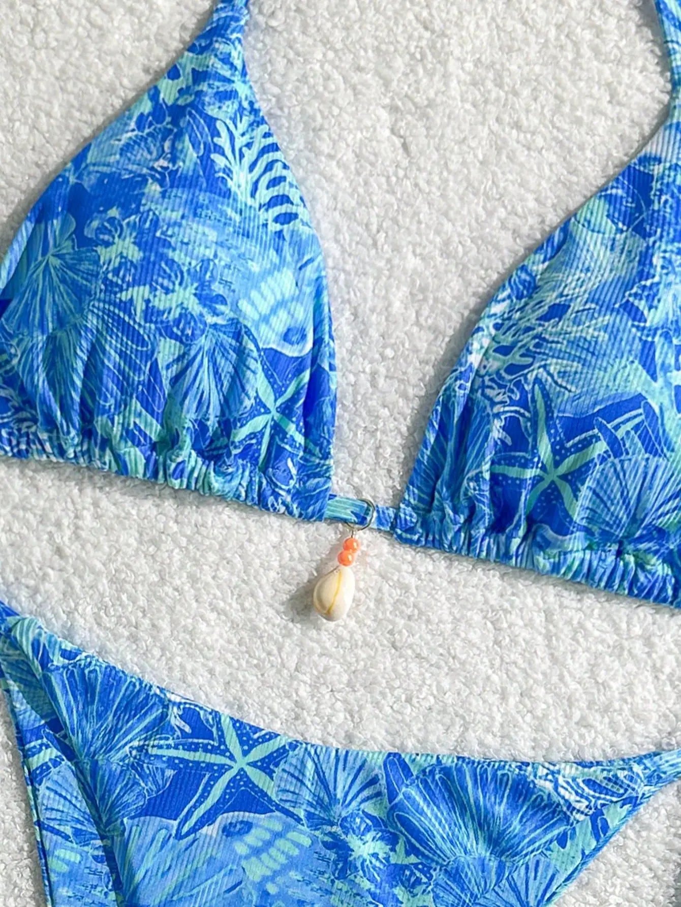 Sexy Orange Leaves Print Micro Bikini 2025 Women Shell Ornament Push Up Bra Bandage Thong Swimsuit Holiday Bathing Suit Swimwear