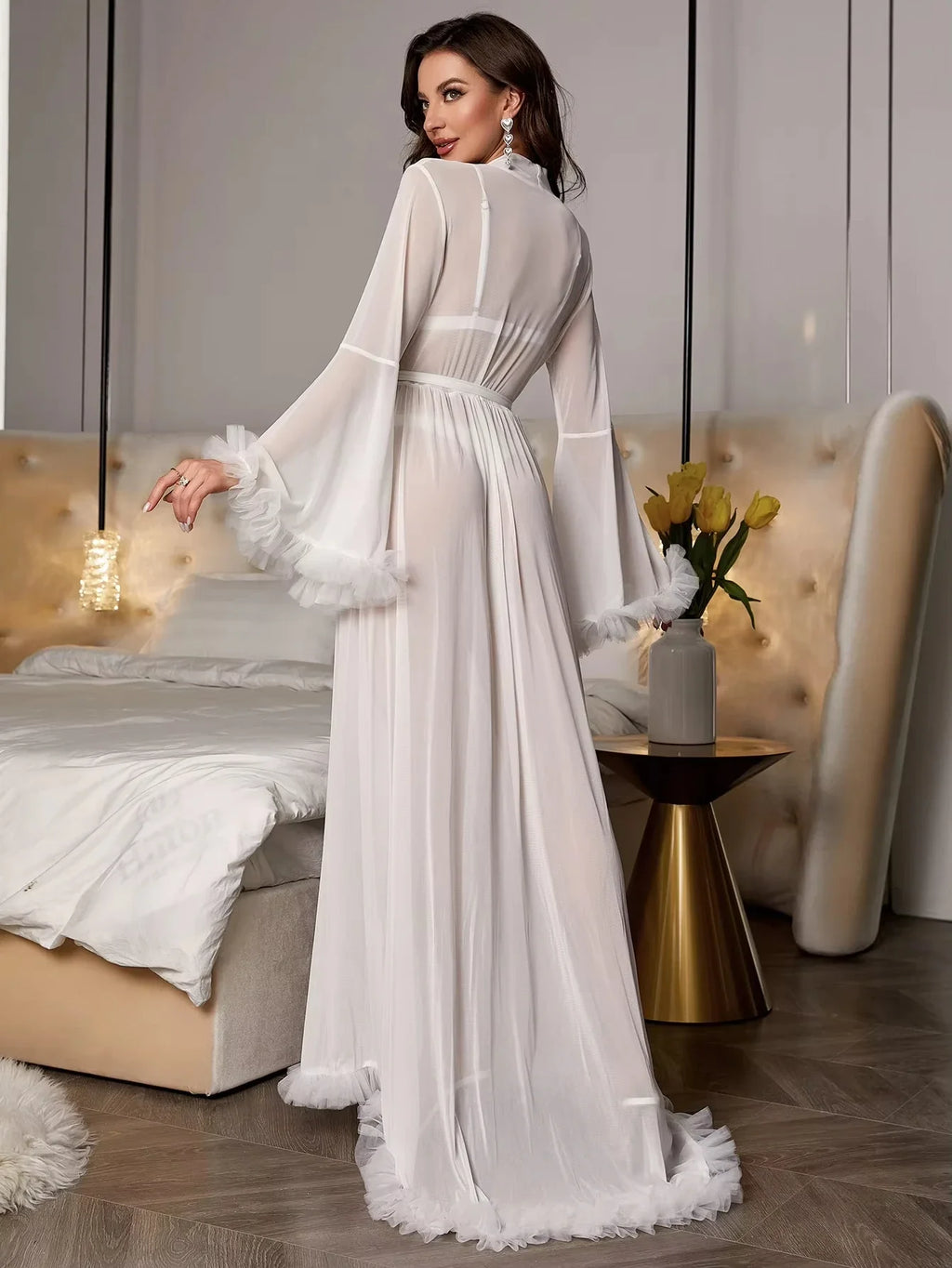 Sexy See-through Lace Sleepwear 2026 New Style Leisure Home Sleep Robe Use Comfortable Polyester Fabric Four Seasons universal