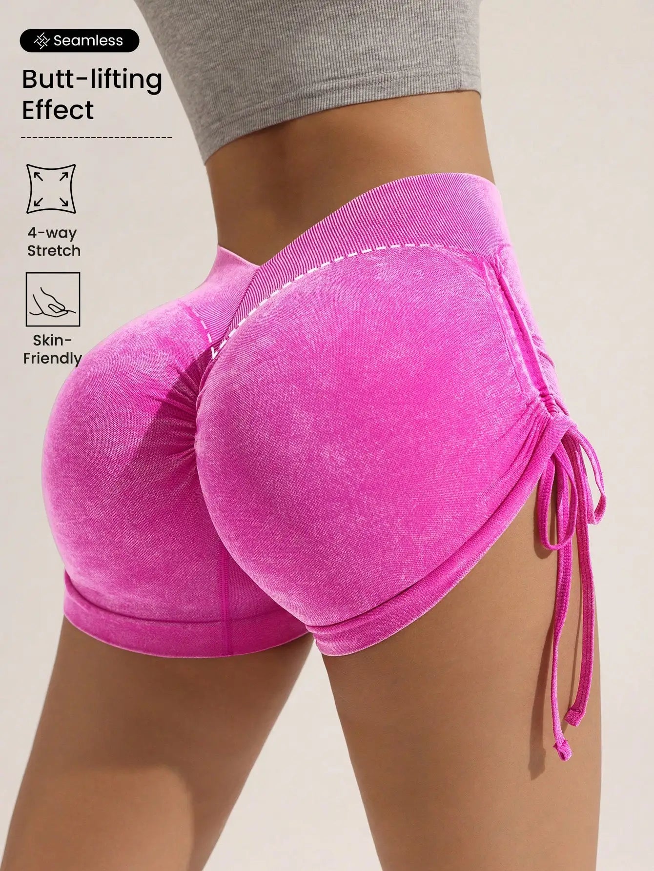 Matte craft summer three part pants yoga pants women's drawstring sports shorts European and American peach hip lifting fitness
