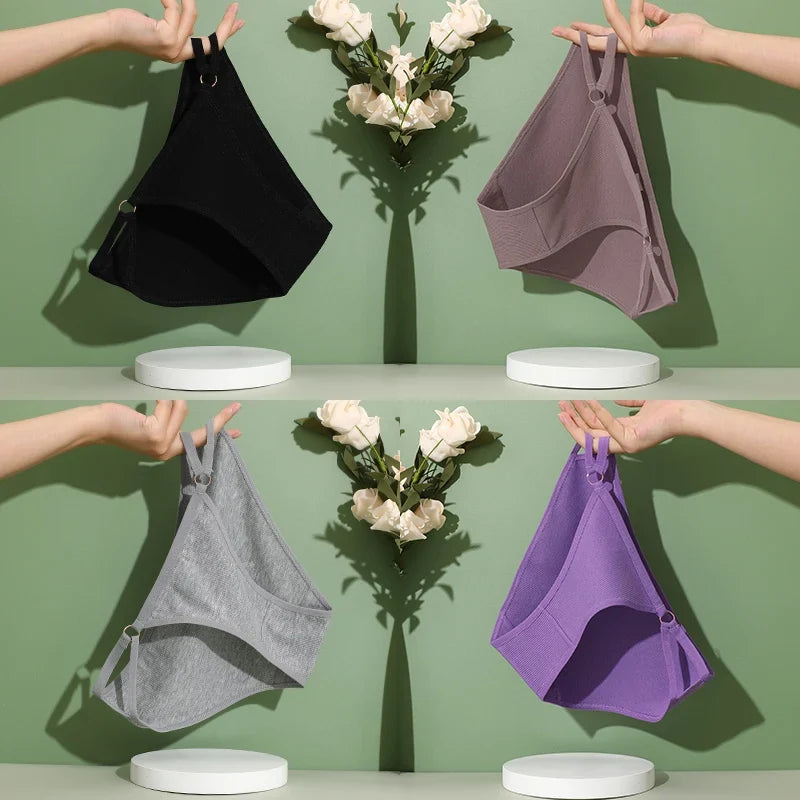 4PCS/Set Women Cotton Panties Sexy Low Waist Briefs Female Soft Breathable Underwear Button Design Fashion Comfortable Lingerie