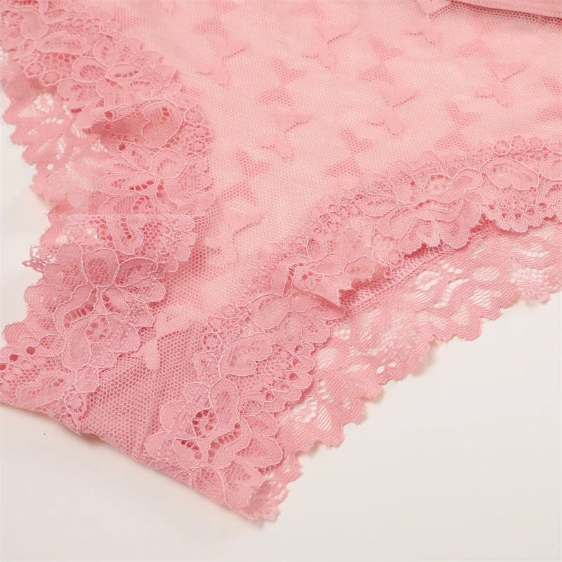 4PCS Lace Bikini Briefs Panties Women's Transparent Lingerie Sexy Female Underpants Floral Lace Perspective Waist Band Briefs