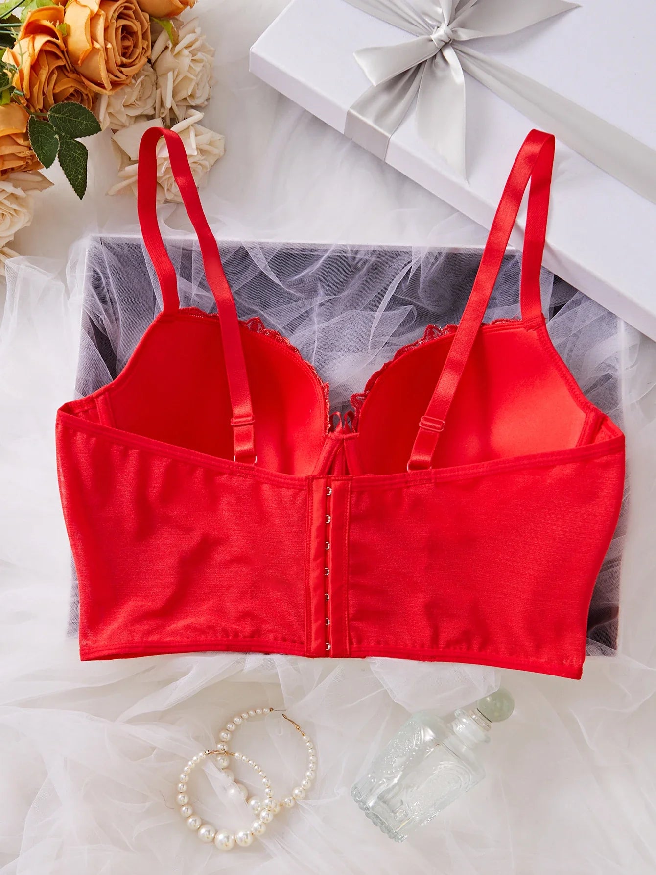 Plus Size Floral Embroidered Lace Bustier Bra – Push Up, Tummy Control & Non-Slip Corset Top