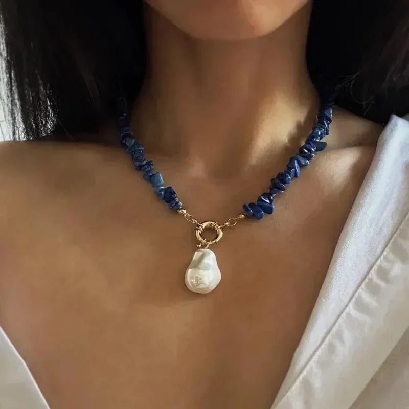 Elegant imitate Barlot Pearl Pendant Choker Necklace Natural Stone Chain For Girls Jewelry Trend Vacation Wedding Gifts X0294