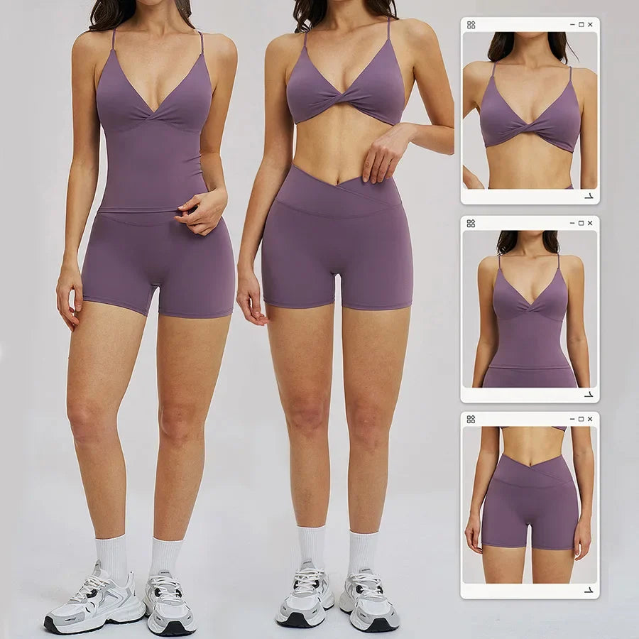 Women 2 Piece Gym Workout Set Female Bra Yoga Shorts Vest Fitness Wear Quick-Dry  Sports Bra Suits Sportswear Tracksuit Outfits