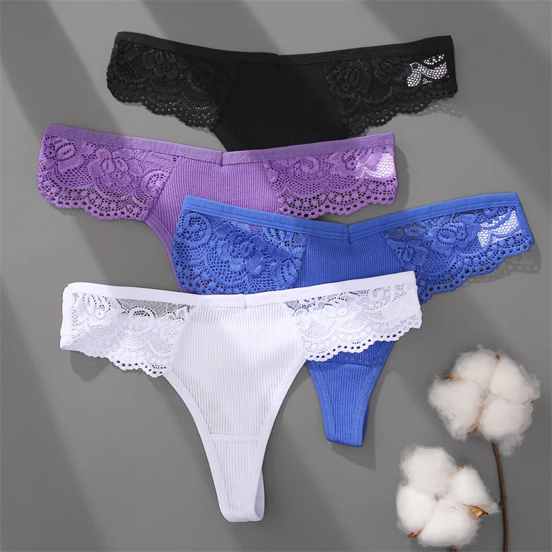 3Pcs/set Cotton Thongs Lace Bikini Underpants Women S-XL T-Back Underwear Ladies G-string Soft Thong Panties Female Lingerie New
