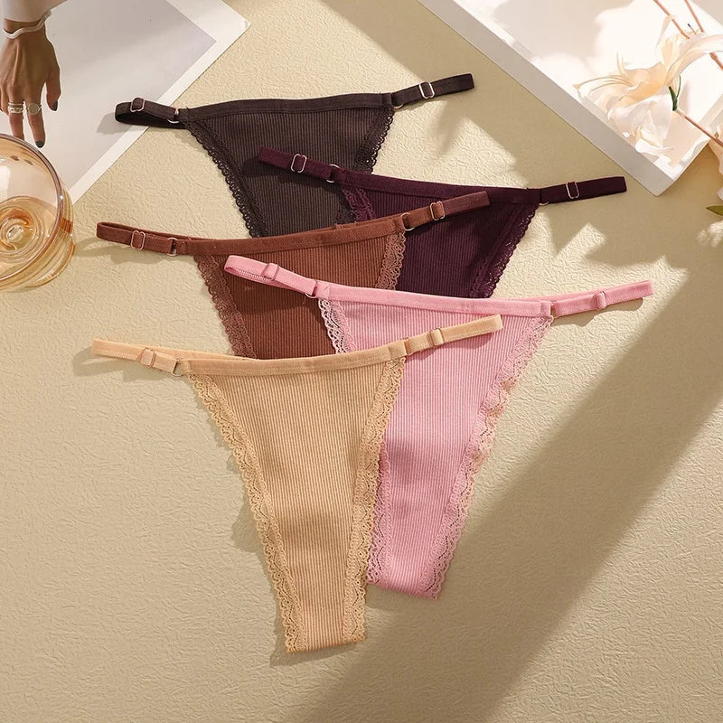 7Pcs Cotton Lace Panties Sexy G-String Women's Underwear Low Waist Comfortable Lingerie Briefs Adjustable Waist Thong Intimates