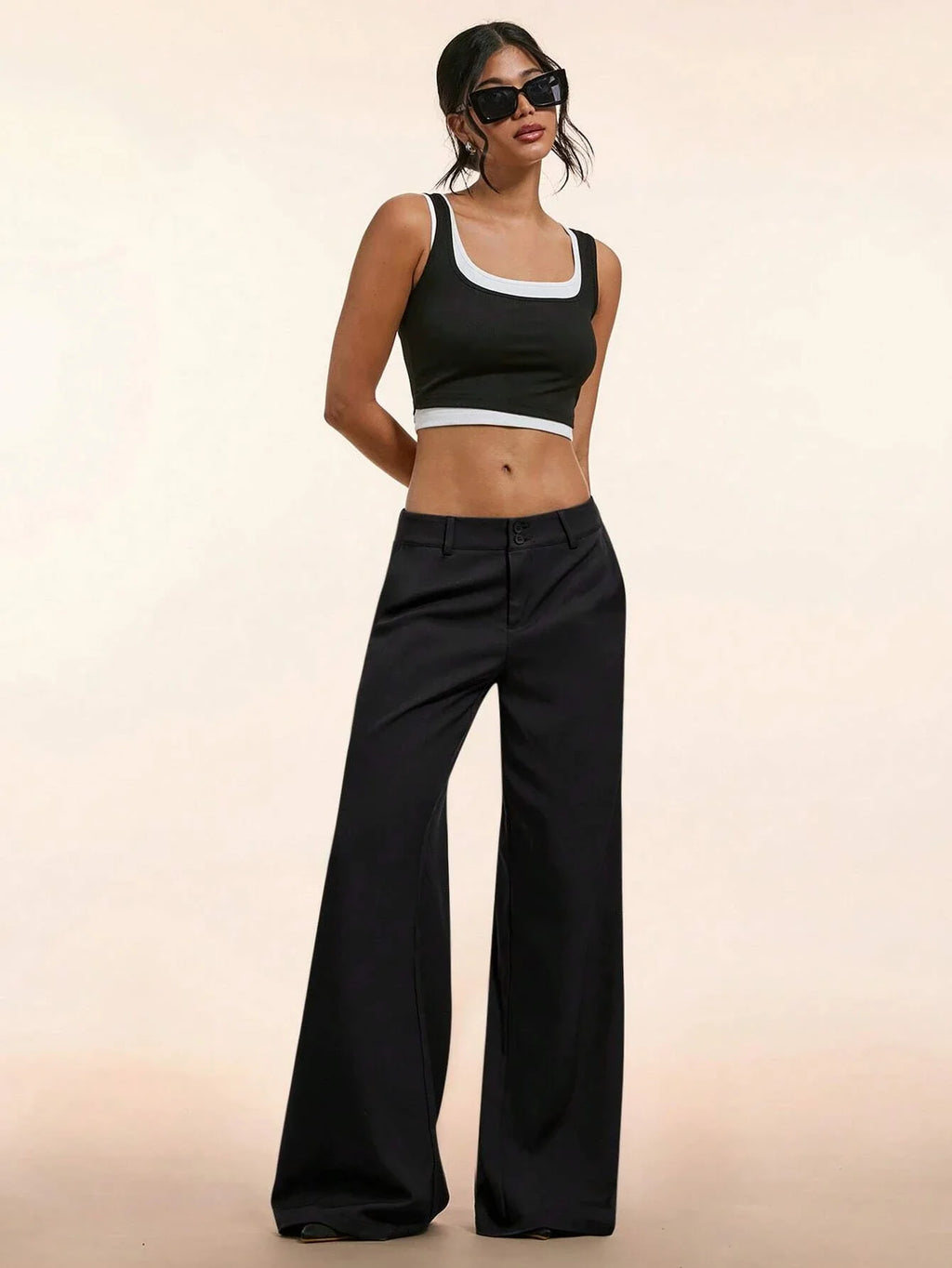 Women's Elegant Low Waist Personalized Slight Flared Leg Pants Casual Ribbed Wide Leg Mopping Trousers Streetwear 2025