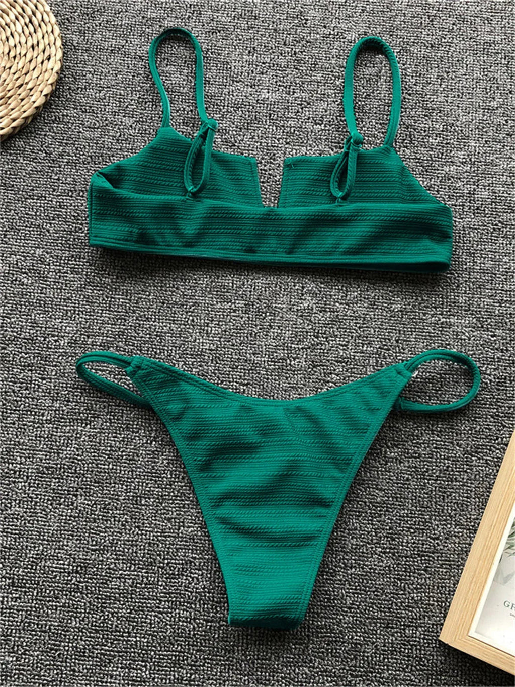 Sexy Micro Bikini Swimwear Women 2025 Solid Green Swimsuit V Neck Push Up Bandage Thong Swimming Suit Bathing Suit Mini Bikinis
