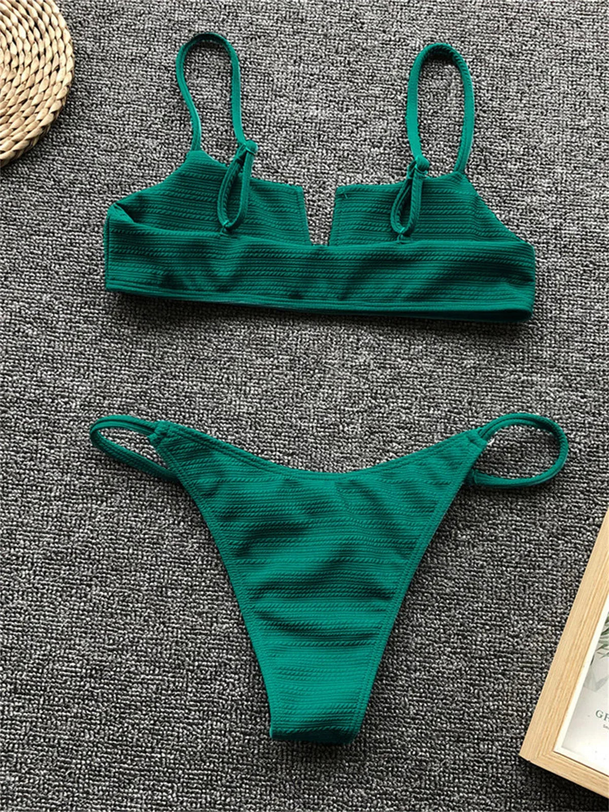 Sexy Micro Bikini Swimwear Women 2025 Solid Green Swimsuit V Neck Push Up Bandage Thong Swimming Suit Bathing Suit Mini Bikinis