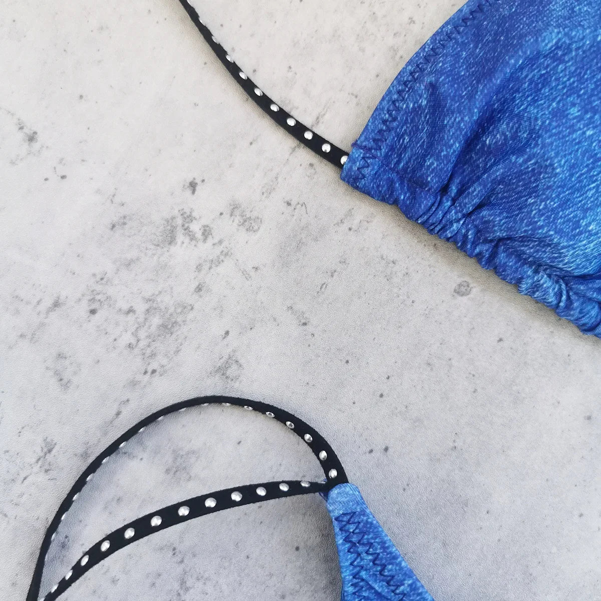 Sexy Triangle Bikini 2025 Women Blue Metal Chain Push Up Micro Swimsuit Summer Bathing Suit Tie Side Thong Swimwear Biquini