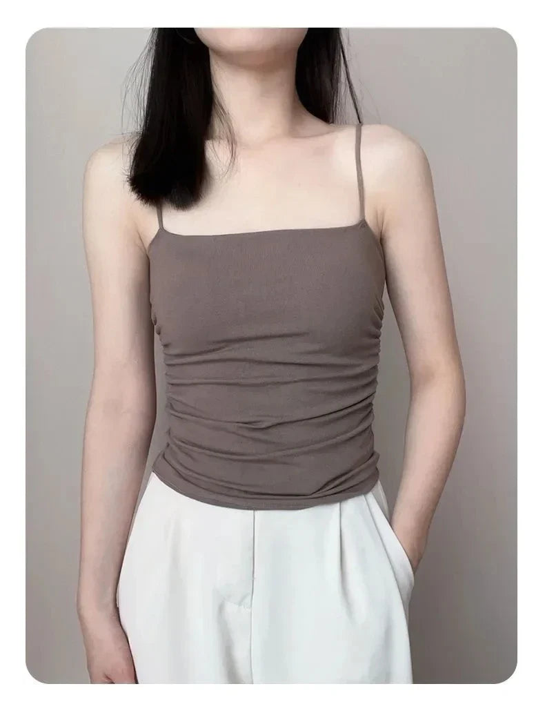 Summer Simple Women's Cotton Sling Camisole Crop Top Sleeveless Shirt Lady Bra Tank Tops Straps Skinny Girls Camisole Base Best