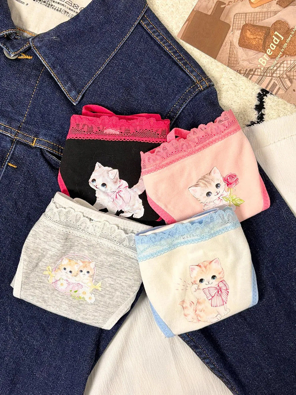 Cotton Girls Panties Cute Cat Sexy Japanese Lace Women Briefs Lady Thong  Underwear G String Female Low Waist Lingerie