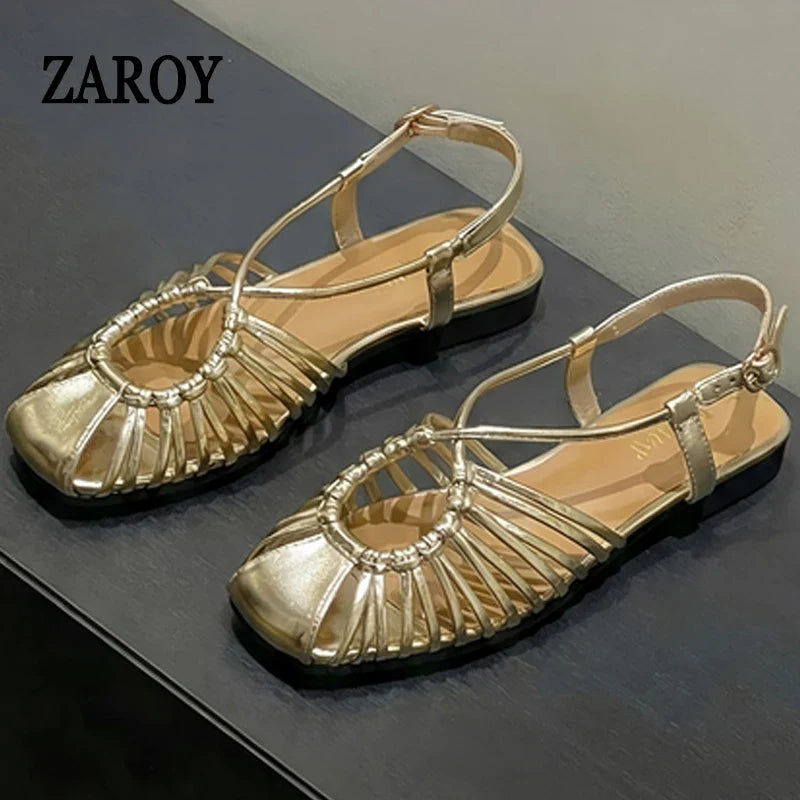 ZAROY Women Flat Sandals Summer Narrow Band Roman Shoes Casual Plus Size Brand Designer Banquet Beach Gladiator Sandalias Zapato
