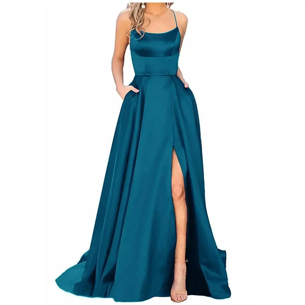 Navy Blue Bridesmaid Dress For Weddings Woman Guest 2024 Sexy Spaghetti Straps Split Prom Party Gowns Long Maid Of Dresses