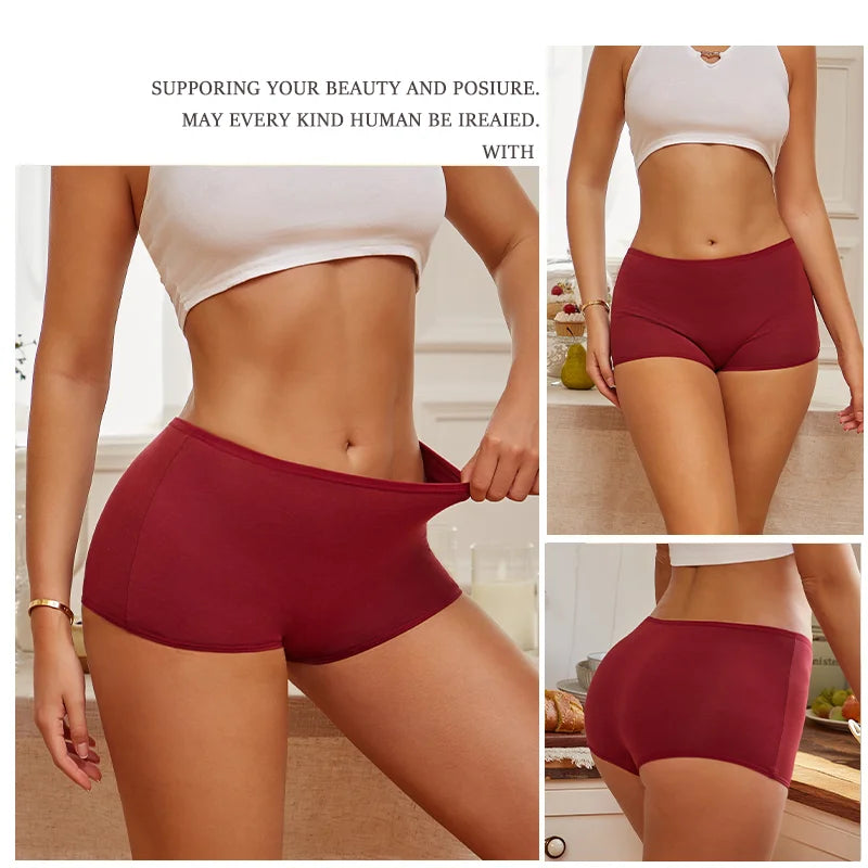 4Pcs/Set Women's Cotton Boxers Panties Seamless Sports Underwear Female Solid Color Cozy Lingerie Intimate Underpants XS-XL