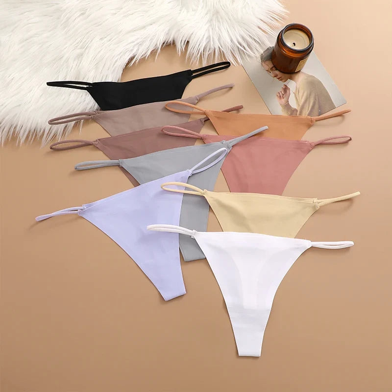6PCS/SET Seamless Thong Women Thin Strap Low Waist High Flexibility Panties Sexy Ladies Briefs Comfortable Multicolor Underwear