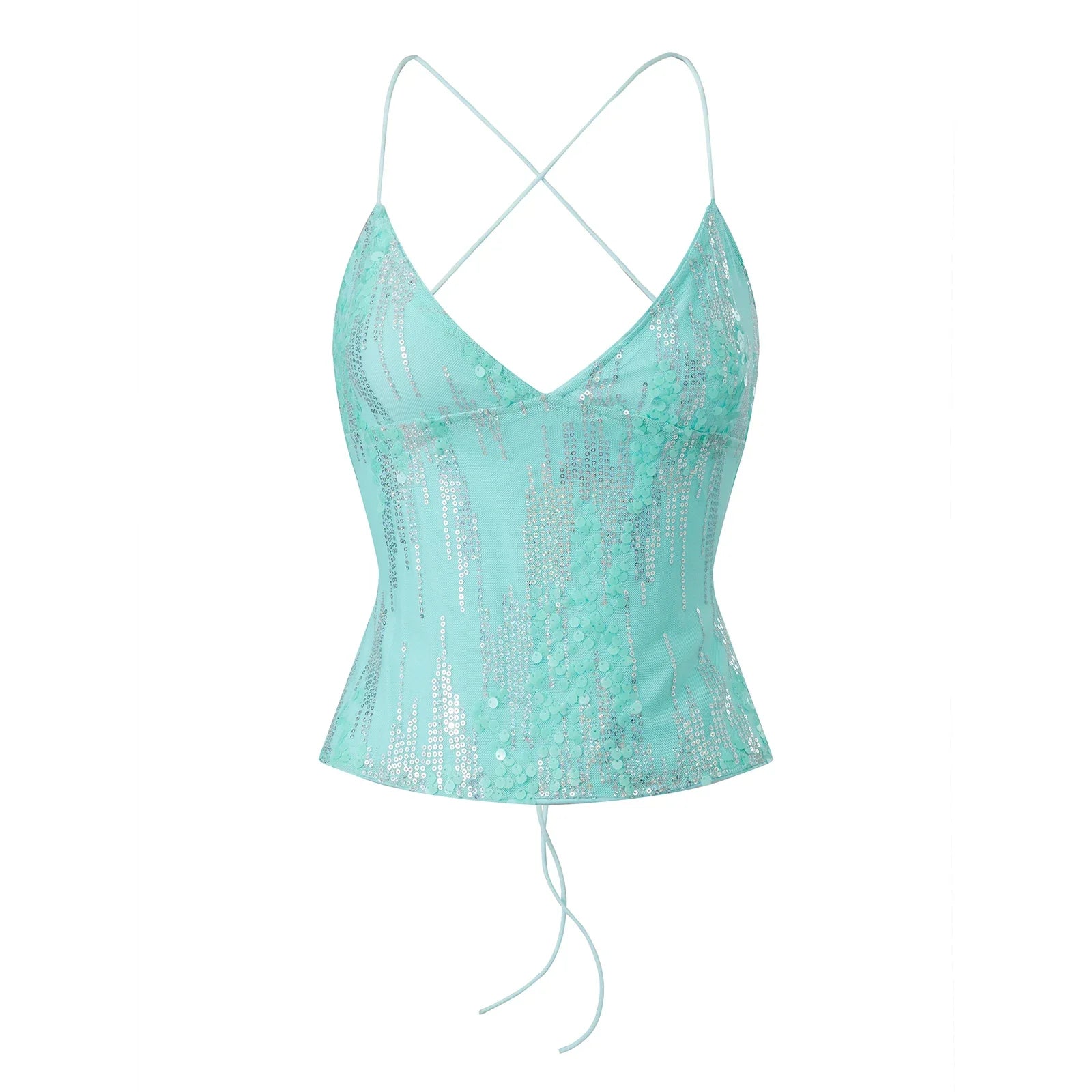 Women's Summer Deep V Neck Sequin Tank Tops Summer Fashionable Backless Sleeveless Spaghetti Strap Slim Fit Camisole