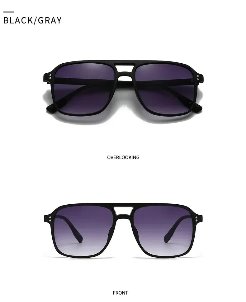 SO&EI Fashion Double Bridges Square Rivets Women Sunglasses Retro Men Gradient Shades UV400 Sun Glasses