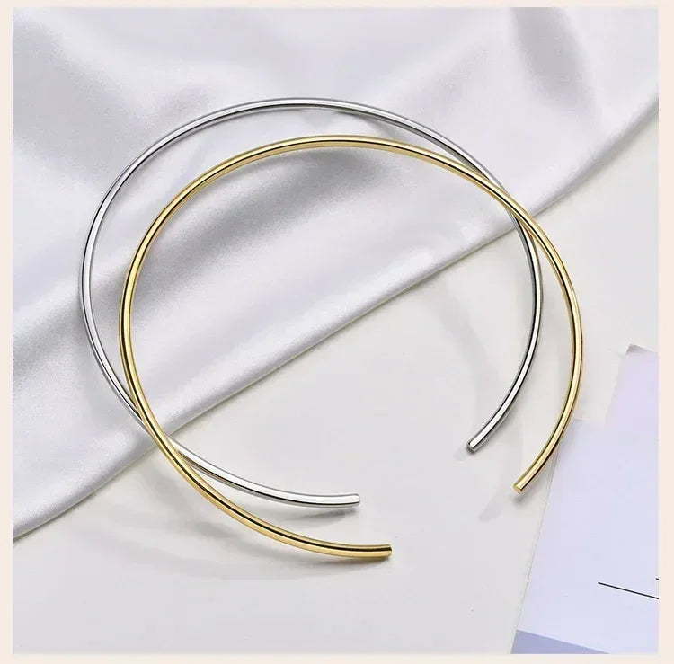 Choker Neck Cuff for Women, Open Collar Choker Torques Necklace Adjustable ,Simple Stainless Steel Jewelry