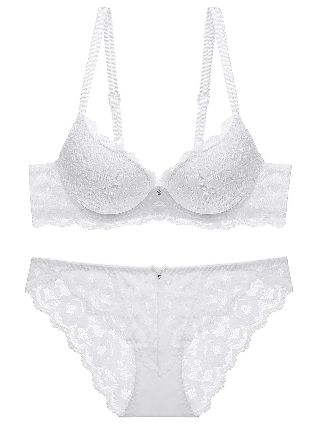 1 Set Elegant Lace Embroidery & Breathable Fabric Lingerie Set: Push-Up Bra, Drop Waist Sheer Panty - Ultimate Valentine's Day