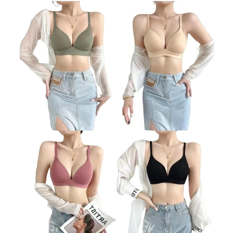 Japanese Style Seamless Push-Up Bra Comfort Wireless Underwear Women's Deep V Neck Bralette 3/4 Cup Daily Comfort Lingerie