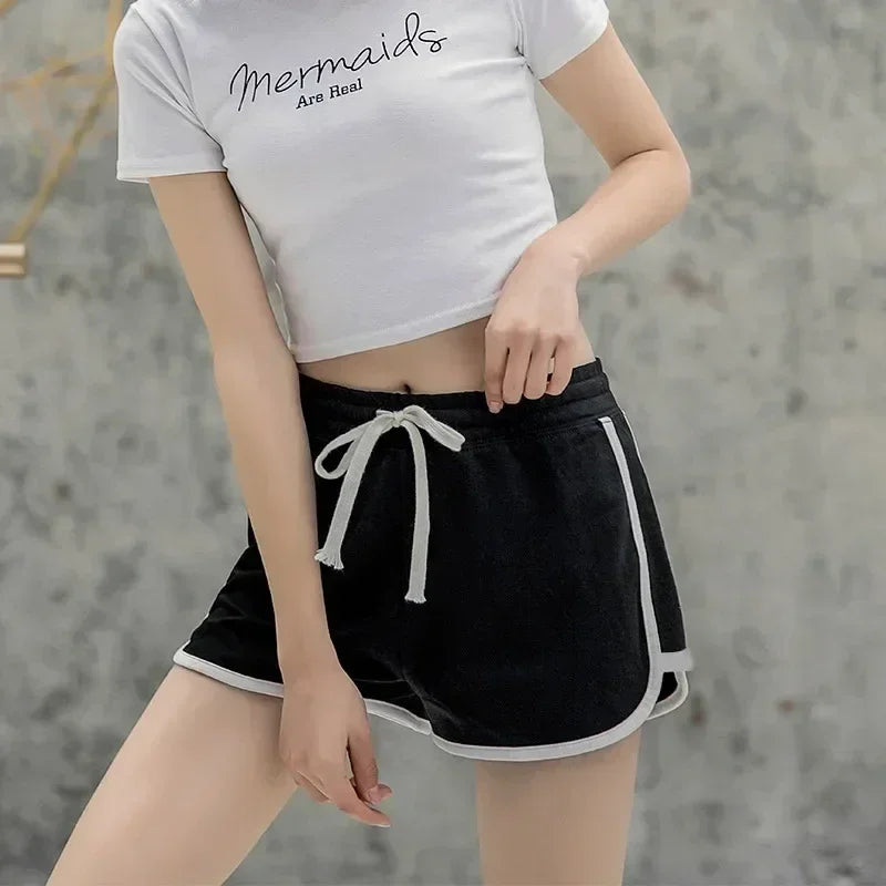 Women Striped Casual Shorts Korean Harajuku Loose All Match Sports Shorts Summer Fashion Simple Yoga Thin Mini Shorts Female