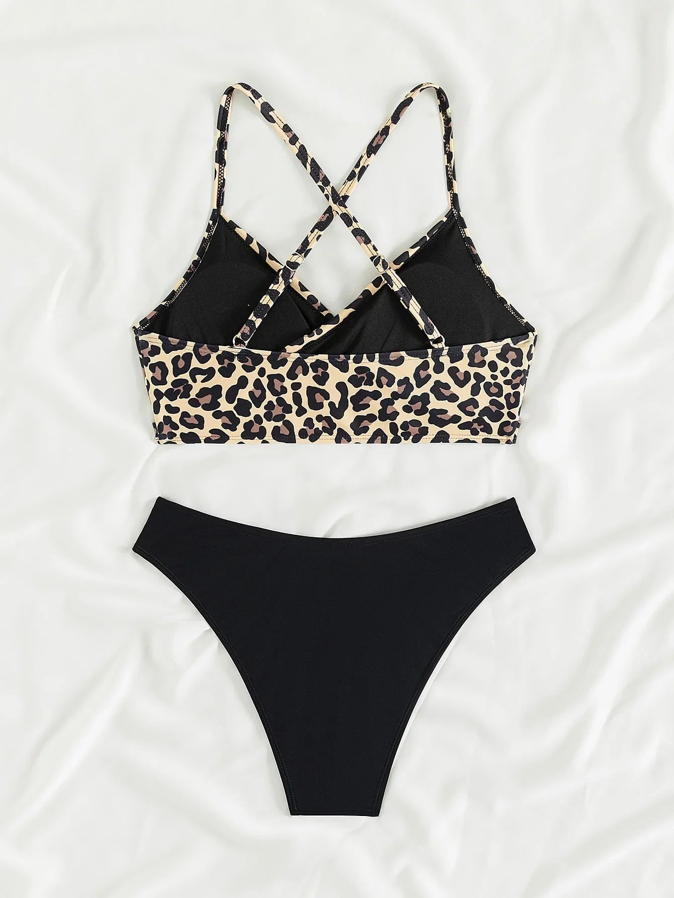 Sexy Leopard Print Cross Bikini Set 2026 Women Halter Push Up Black High Waist Swimsuit Summer Bathing Suit Two Piece Swimwear