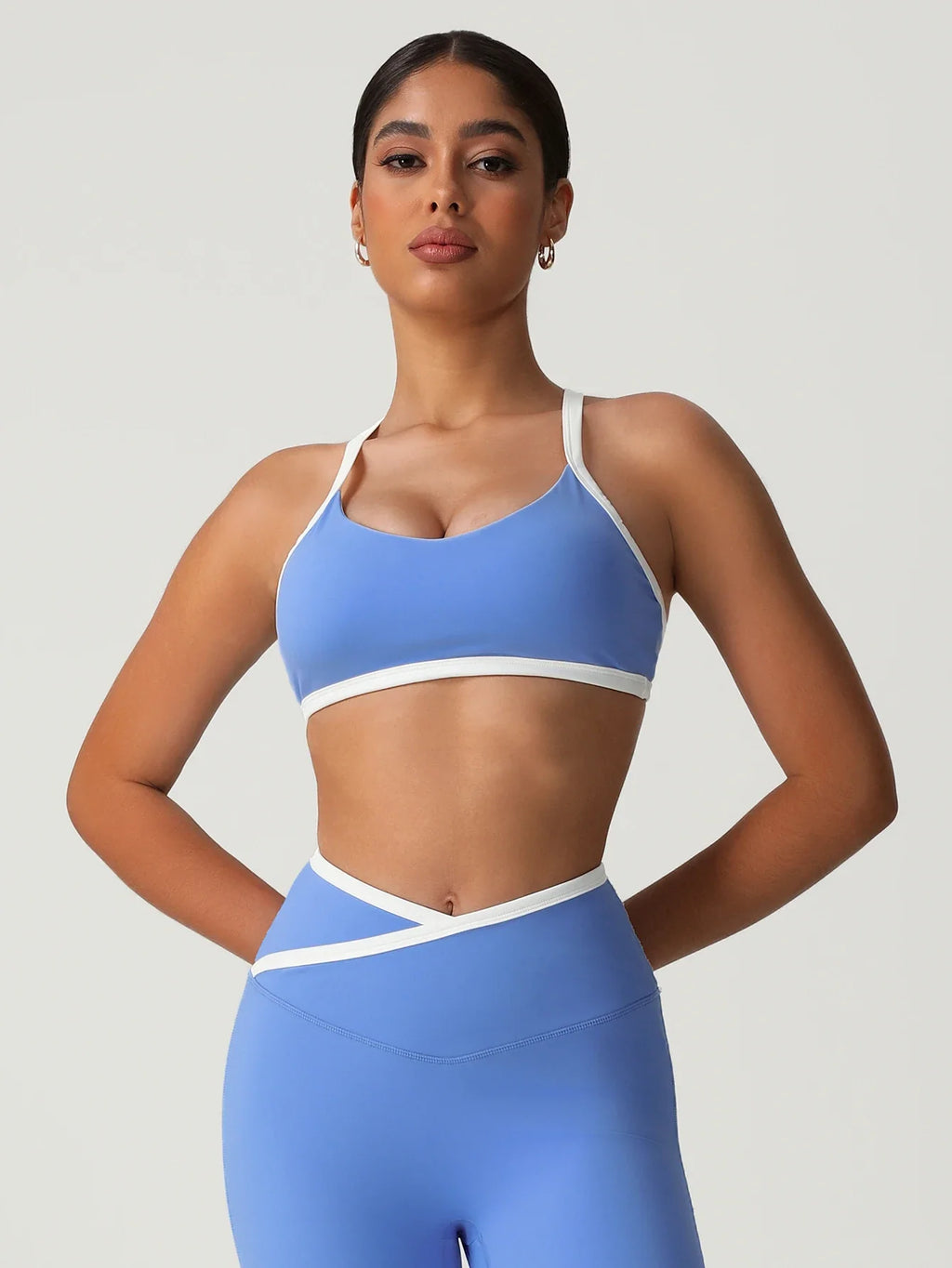 Women Training Yoga Elastic V-Back Fitness Top Contrast Color Cycling Casual Run Sport Bra