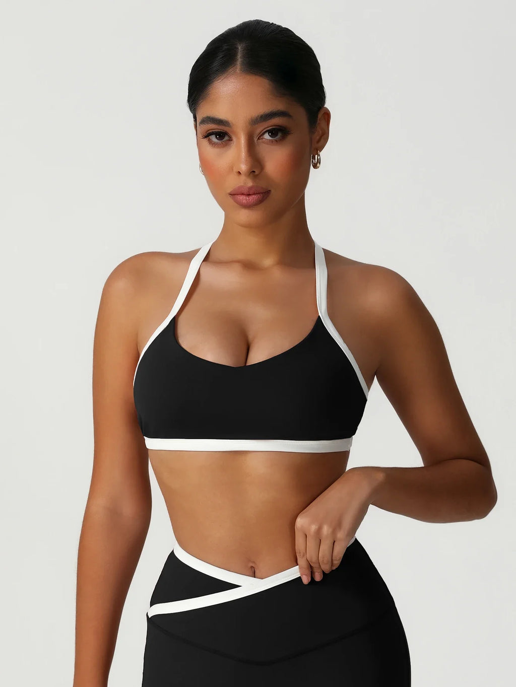 Women Training Yoga Elastic V-Back Fitness Top Contrast Color Cycling Casual Run Sport Bra