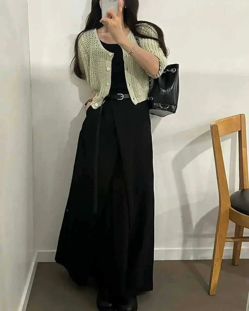 Loose Knee-Length A-Line Skirt Versatile Minimalist Design Commute High Waist Midi Pure Color Polyester Fiber Skirt WDM4
