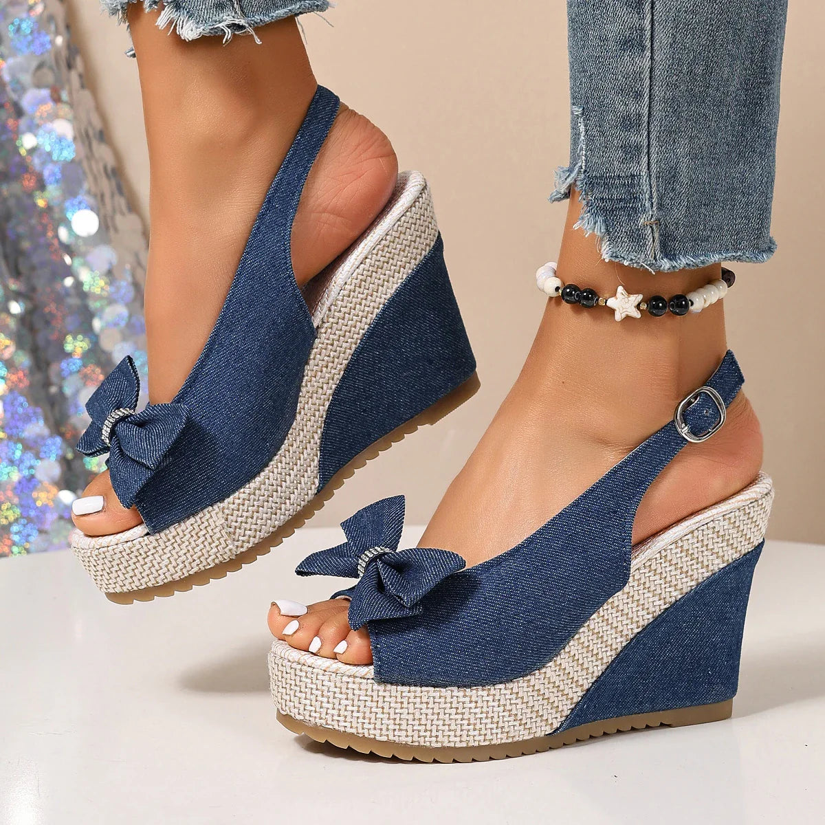 Vintage Rivet Decor Wedge Sandals for Women 2026 Summer High Heels Platform Sandals Woman Plus Size 43 Ankle Buckle Beach Shoes