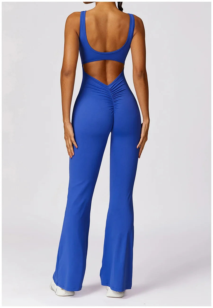 Women Sexy Back V Jumpsuit Gym Set Training Yoga Suit Sportswear Sports Jumpsuit Fitness Rompers Stretch Workout Bodysuits 8260