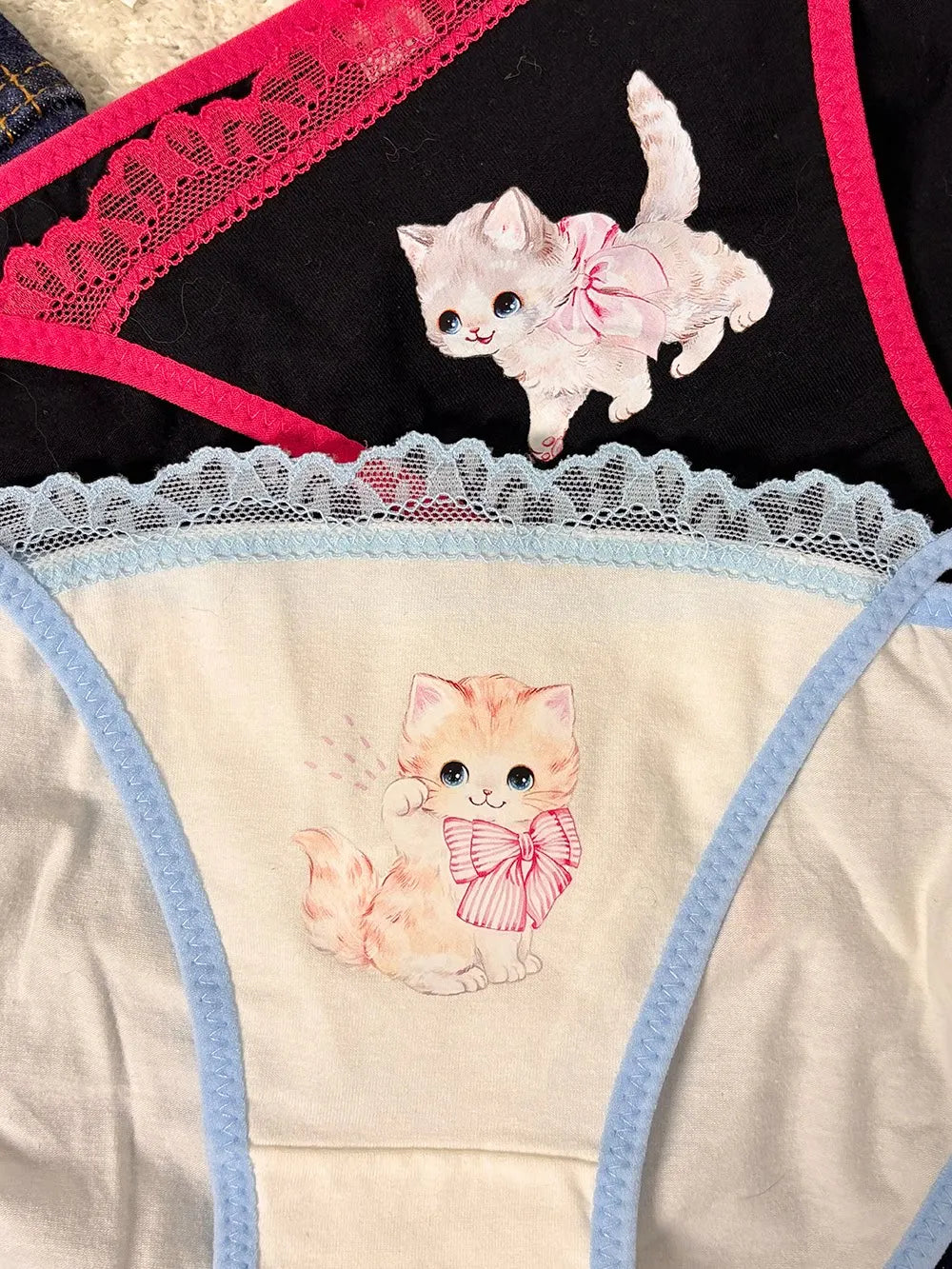 Cotton Girls Panties Cute Cat Sexy Japanese Lace Women Briefs Lady Thong  Underwear G String Female Low Waist Lingerie