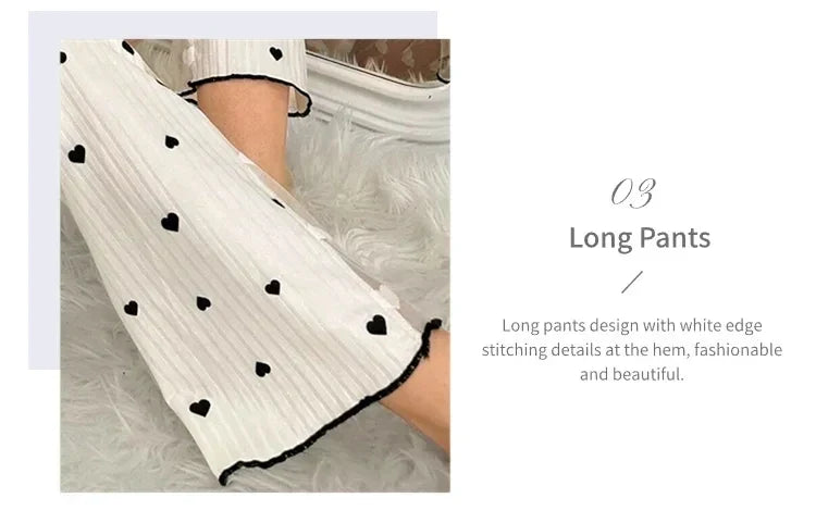 2-Piece Women's Sexy Transparent Mesh Lace Set with Ribbed Printed Strap Top and Pants Home Clothes Pajama Set