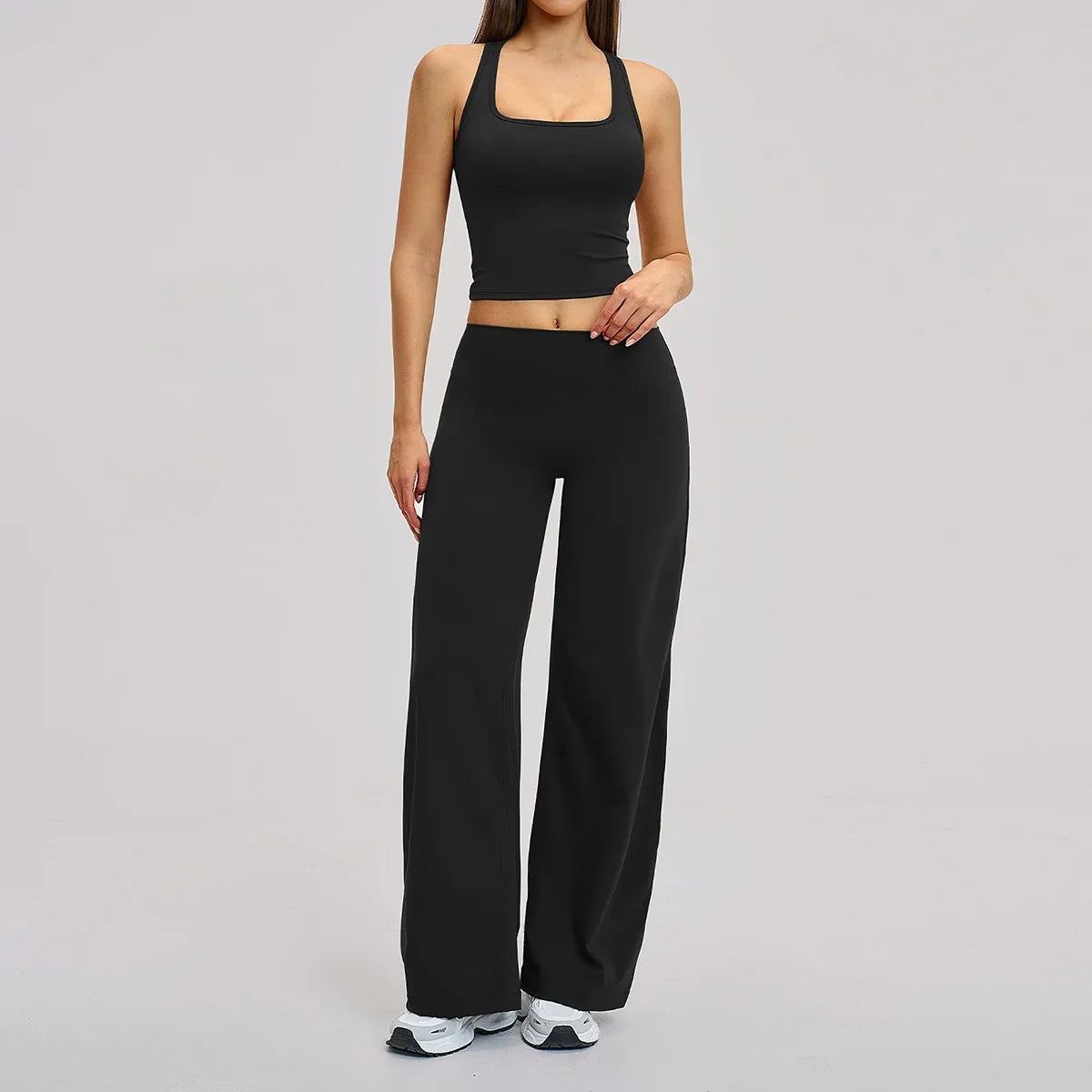 2 Piece Yoga Clothes Women Tracksuit Athletic Wear Pilates Fitness Suit Gym Workout Sets Push Up Sports Vest Wide Leg Pant Suit