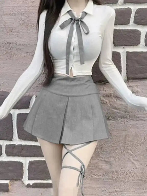 WOMENGAGA Korea Style Sexy Slim High Waist Strap A-line Half Length Skirt Fashion Women Skorts JK Sweet 2023 New  OW3W
