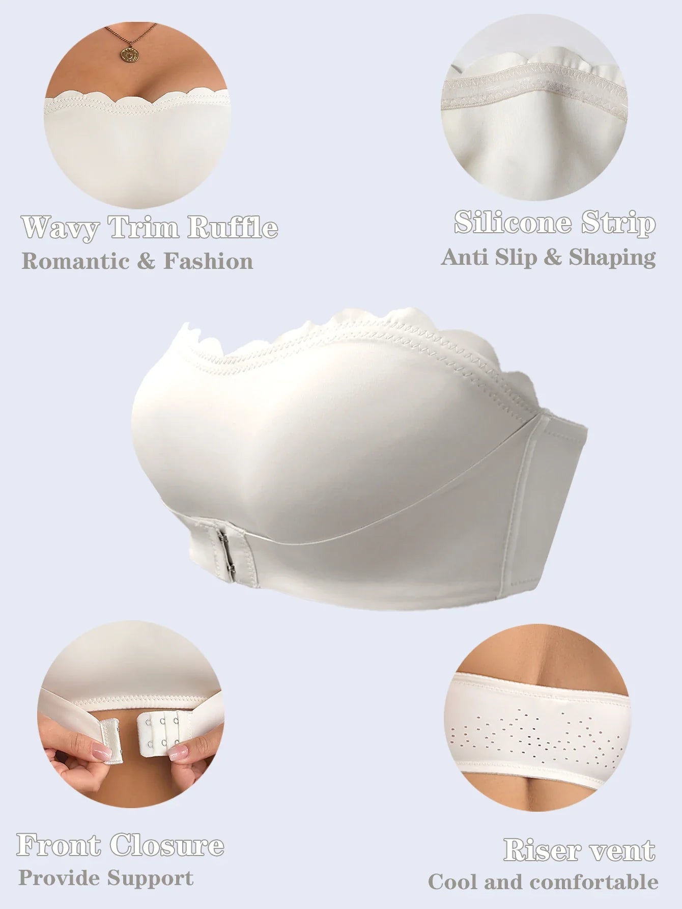 Strapless Women's Bra Simple Front-Clasp Push up Sexy Bras Unlined Wire-Free Comfortable Sexy Bras